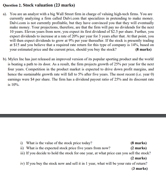 Solved Question 2. Stock valuation (23 marks) a). You are an | Chegg.com