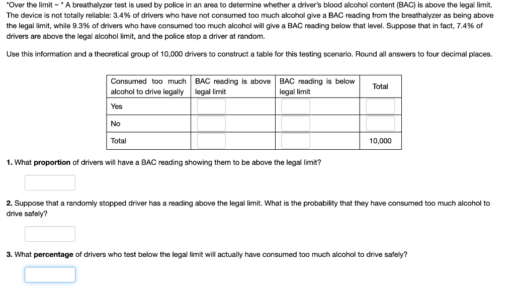 Solved *Over the limit * A breathalyzer test is used by