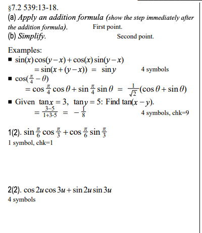 Solved $7.2 539:13-18. (a) Apply an addition formula (show | Chegg.com