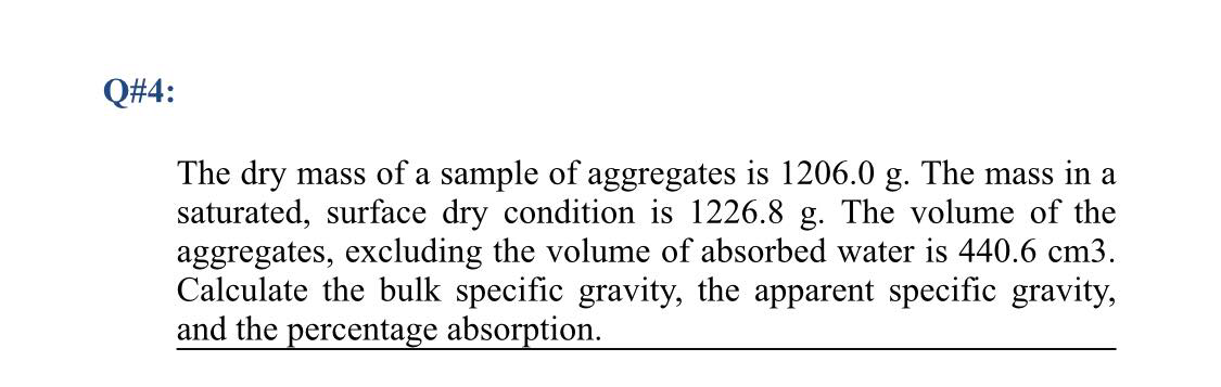 Solved Q#4: The dry mass of a sample of aggregates is 1206.0 | Chegg.com