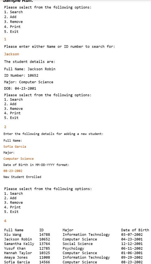 Solved Question 1: Student Data Management – Step 1: Save | Chegg.com