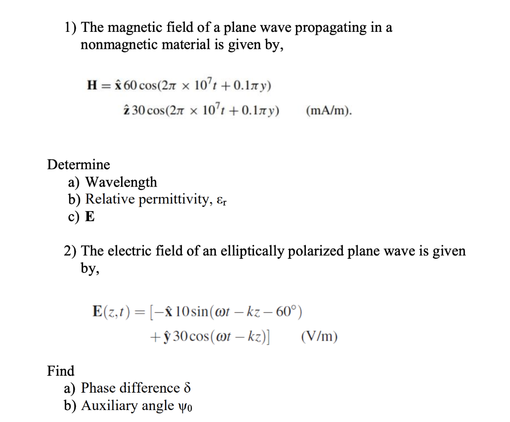 Solved 1 The Magnetic Field Of A Plane Wave Propagating Chegg Com