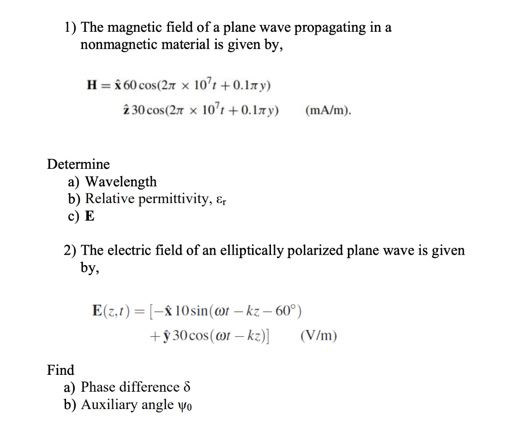 Solved 1) The magnetic field of a plane wave propagating in