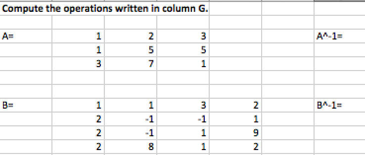 Solved Compute the operations written in column G. m A= - | Chegg.com