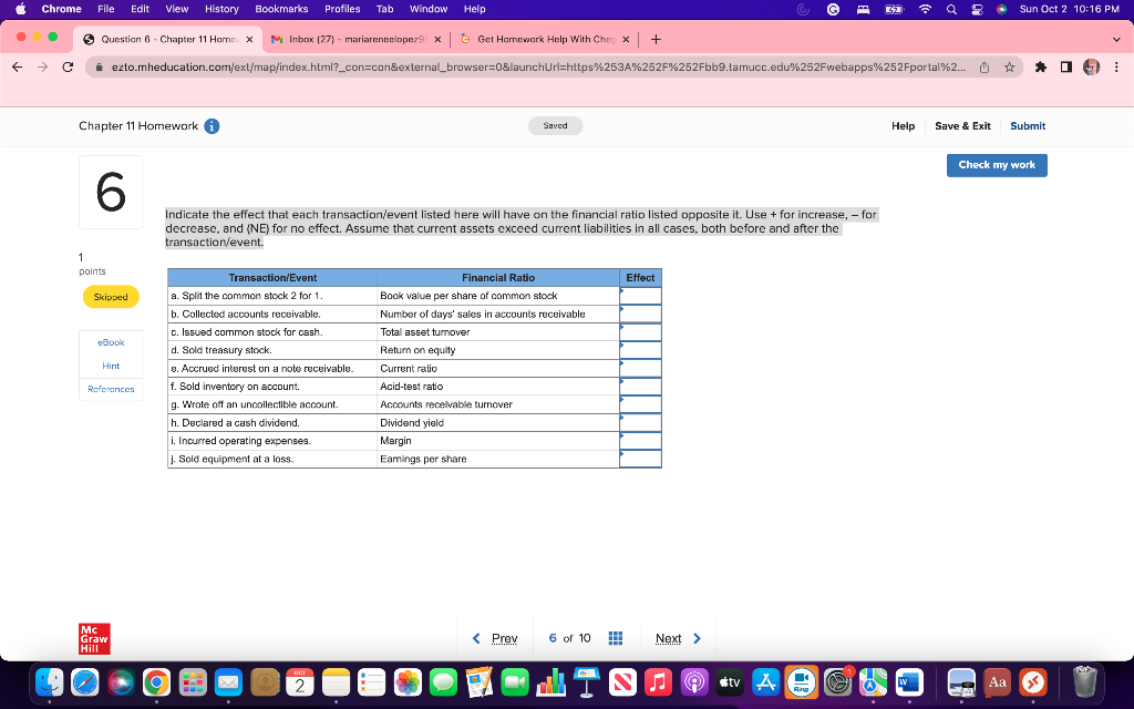 Solved Indicate the effect that each transaction/event | Chegg.com