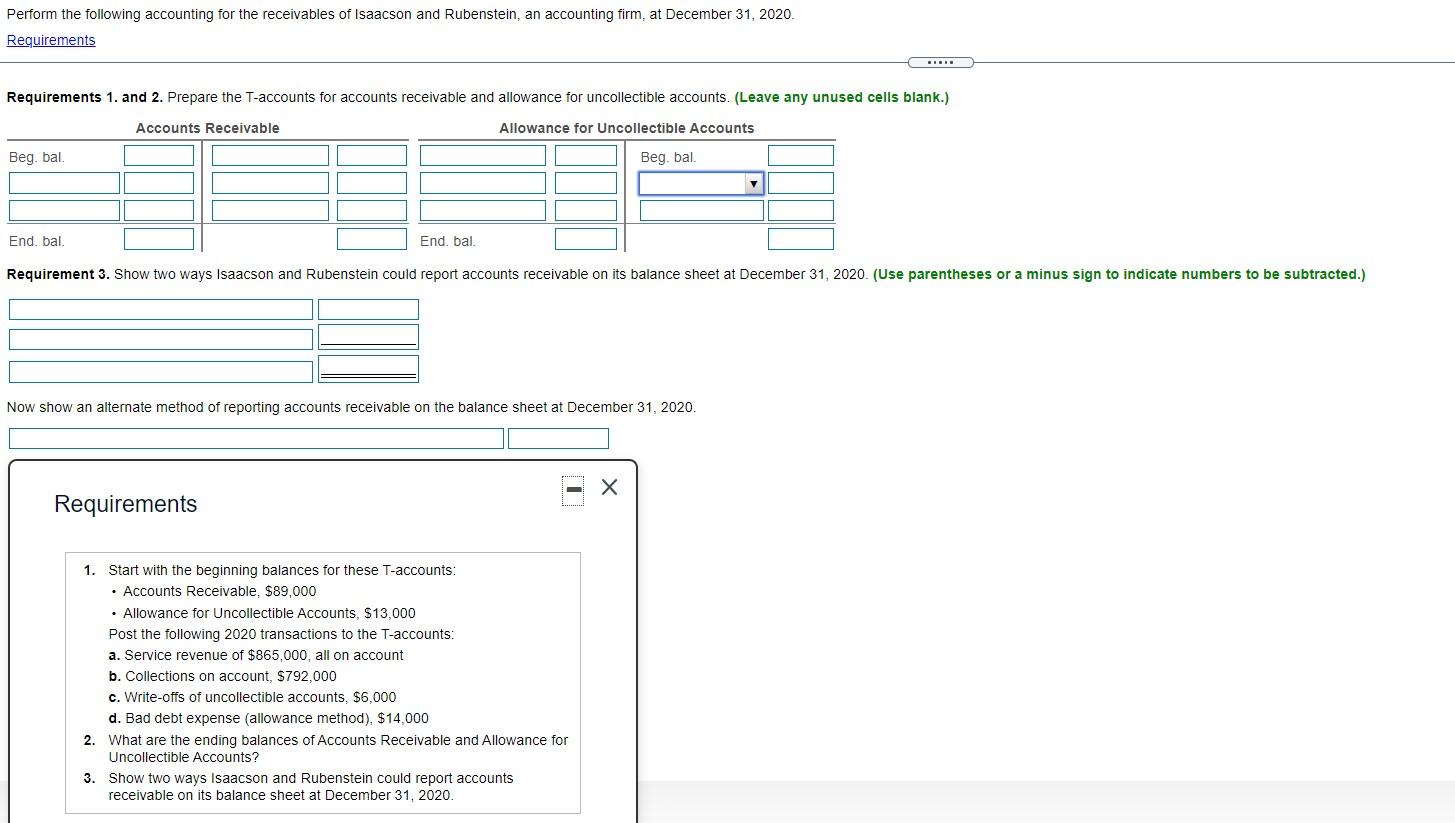 Solved Perform The Following Accounting For The Receivables | Chegg.com