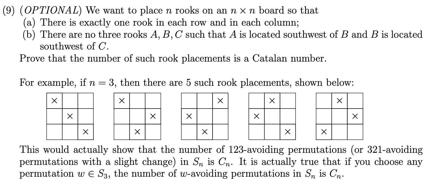 Solved (9) (OPTIONAL) We want to place n rooks on an n x n | Chegg.com
