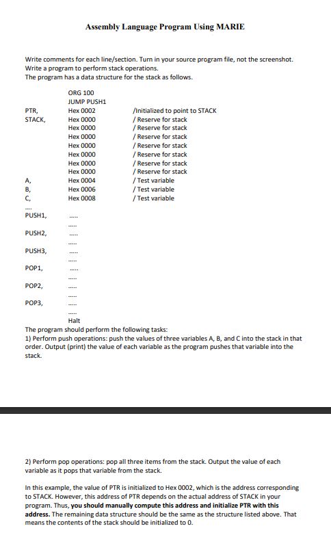 Solved Assembly Language Program Using Mariewrite Comments 