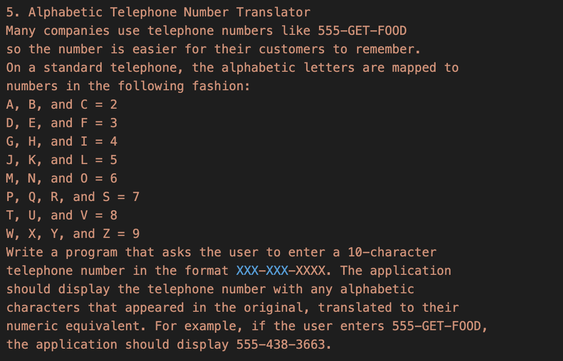 Solved 5. Alphabetic Telephone Number Translator Many