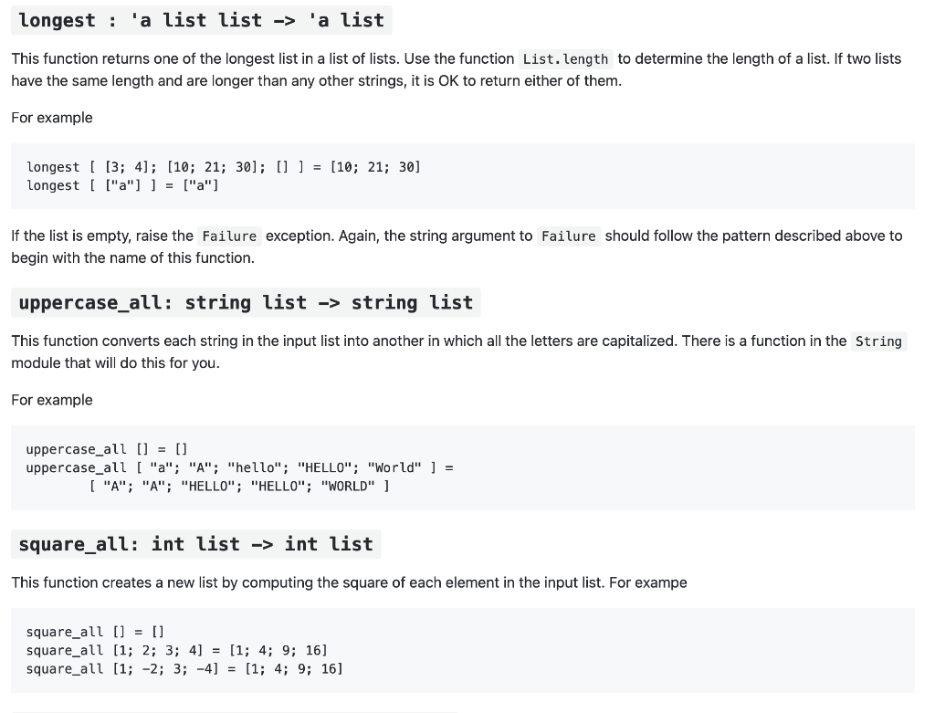 Solved longest : 'a list list -> 'a list This function | Chegg.com