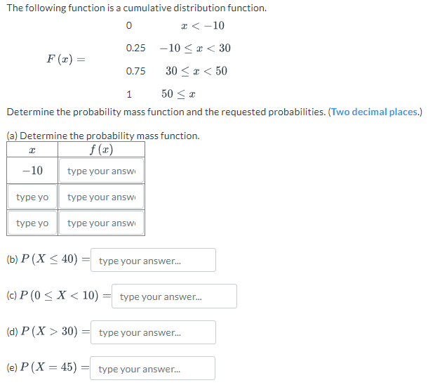 Solved The following function is a cumulative distribution | Chegg.com