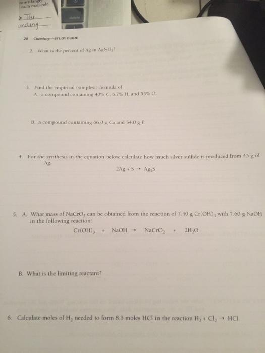 Solved each 28 Chemistry STUDY GUIDE 2. What is the percent | Chegg.com