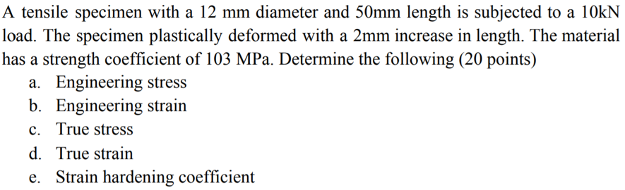 Solved A tensile specimen with a 12 mm diameter and 50mm | Chegg.com