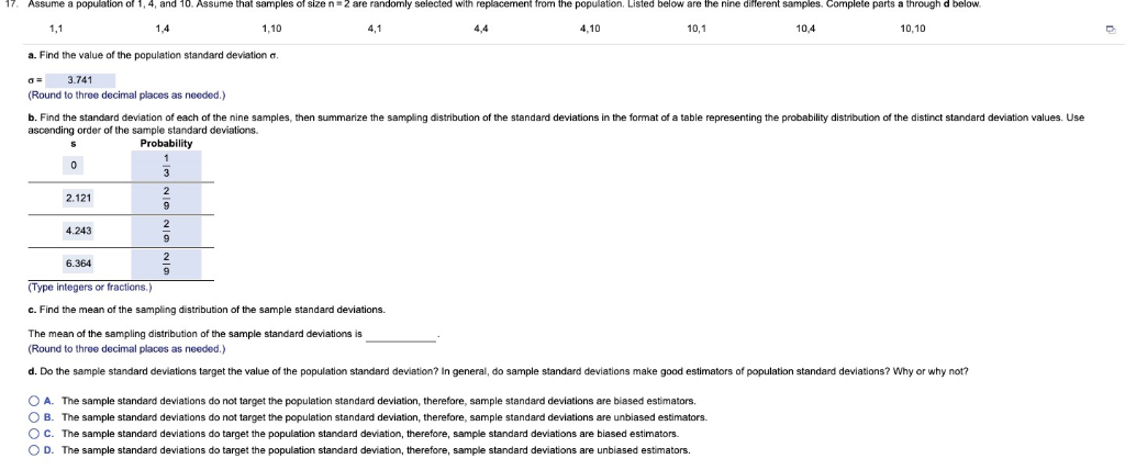 Solved 17. Assume a population of 1, 4, and 10. Assume that | Chegg.com