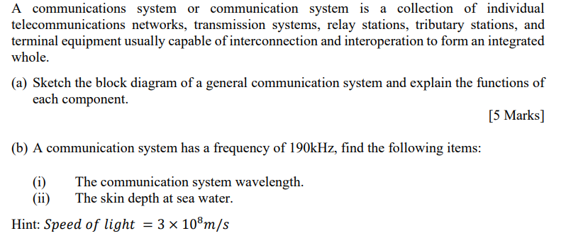 Solved A communications system or communication system is a | Chegg.com