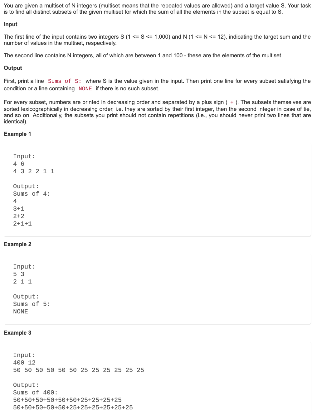 Solved You are given a multiset of N integers (multiset | Chegg.com