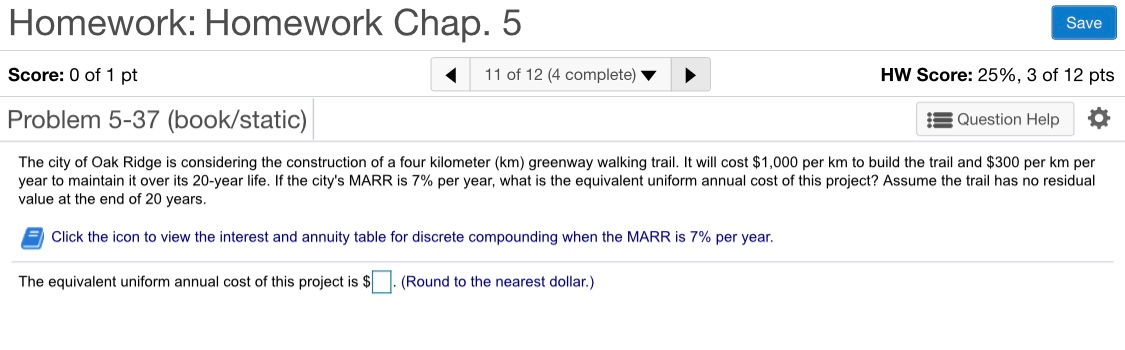 Solved Homework: Homework Chap. 5 Save Score: 0 of 1 pt 11 | Chegg.com