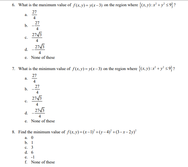 Solved 6. What is the maximum value of f(x,y) = y(x-3) on | Chegg.com