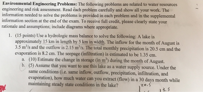 Solved Environmental Engineering Problems: The Following | Chegg.com