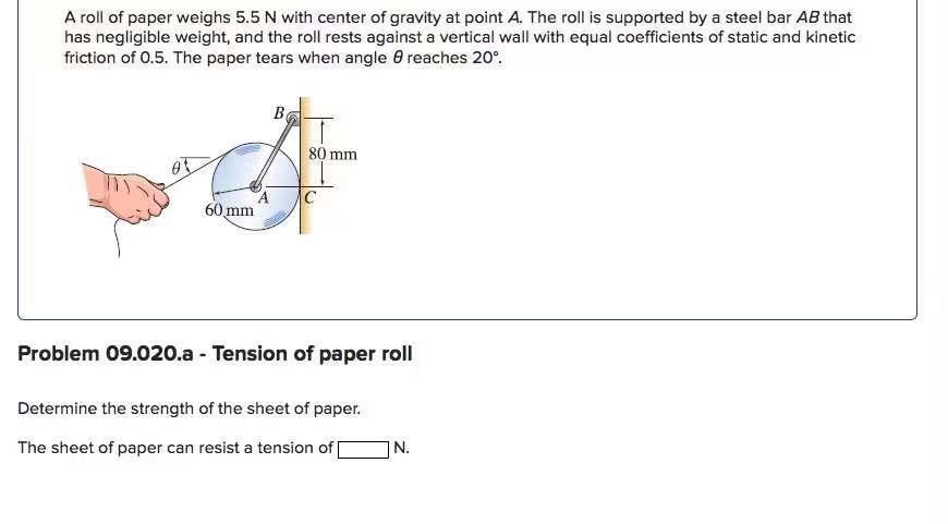 Solved A roll of paper weighs 5.5 N with center of gravity | Chegg.com