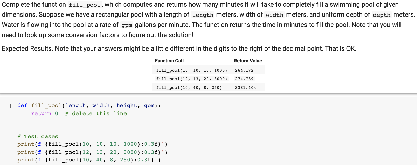 Solved Complete the function fill_pool, which computes and | Chegg.com