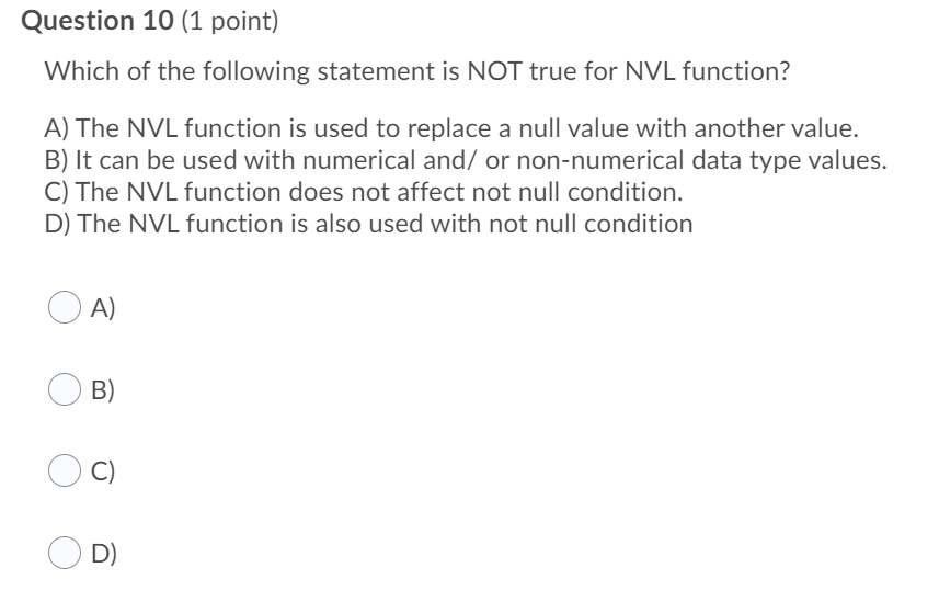 Solved Question 9 (1 point) 1. Which of the following is not | Chegg.com