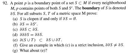 Solved 92. A point p is a boundary point of a set S⊂M if | Chegg.com