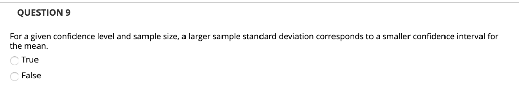 Solved QUESTION 9 For a given confidence level and sample | Chegg.com