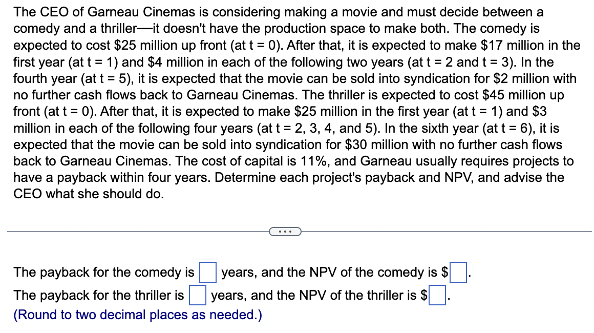 Solved The CEO of Garneau Cinemas is considering making a | Chegg.com