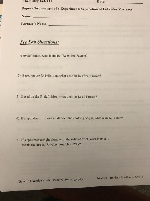 Solved Chemistry Lab n Paper Chromatography Experiment