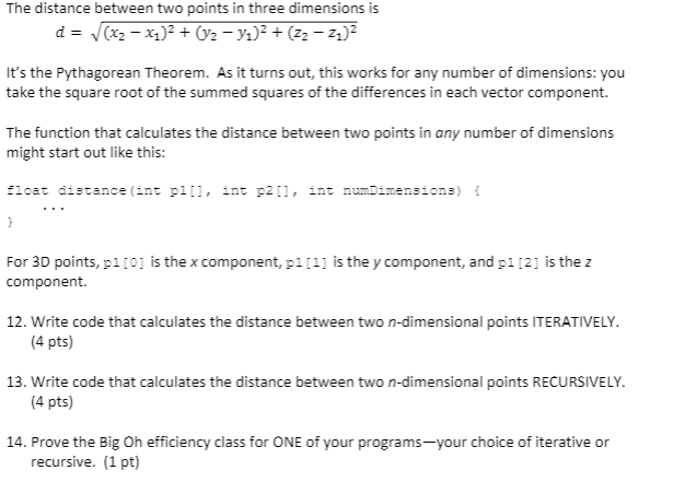 Solved The distance between two points in three dimensions | Chegg.com