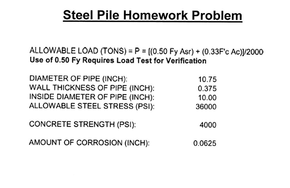 Solved Steel Pile Homework Problem ALLOWABLE LOAD (TONS) = P | Chegg.com