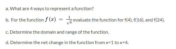 Solved a. What are 4 ways to represent a function? b. For | Chegg.com