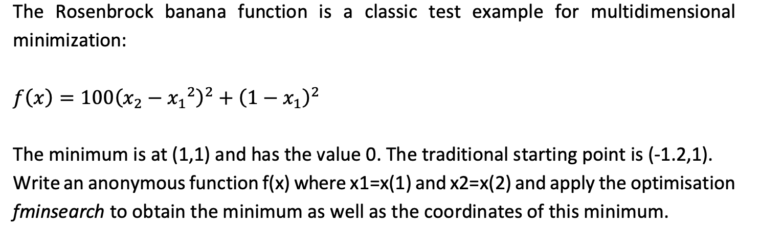 The Rosenbrock banana function is a classic test | Chegg.com