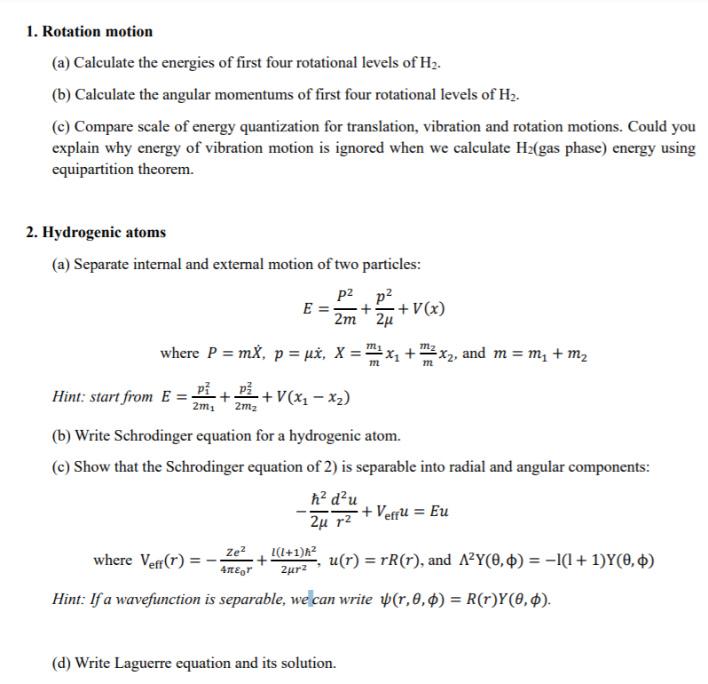 Solved 1. Rotation motion (a) Calculate the energies of | Chegg.com