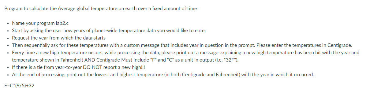 Solved Program to calculate the Average global temperature | Chegg.com