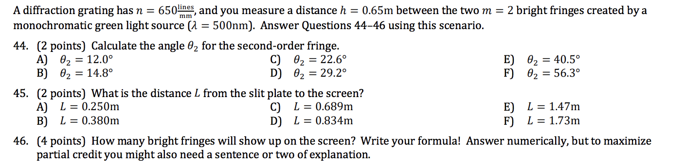 Solved Please explain work. A diffraction grating has 𝑛 = | Chegg.com