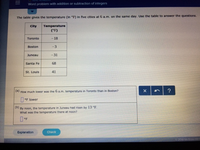 Solved Word problem with addition or subtraction of integers | Chegg.com