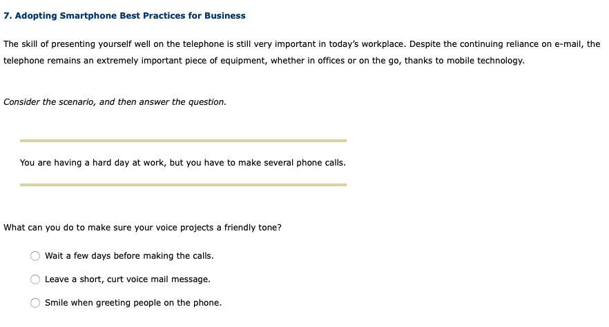 Solved 7. Adopting Smartphone Best Practices for Business | Chegg.com
