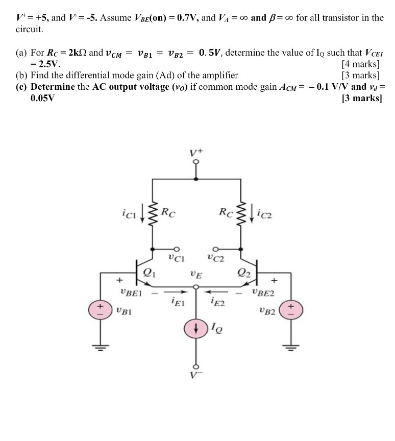 Solved Consider the BJT differential amplifier in Figure 1. | Chegg.com