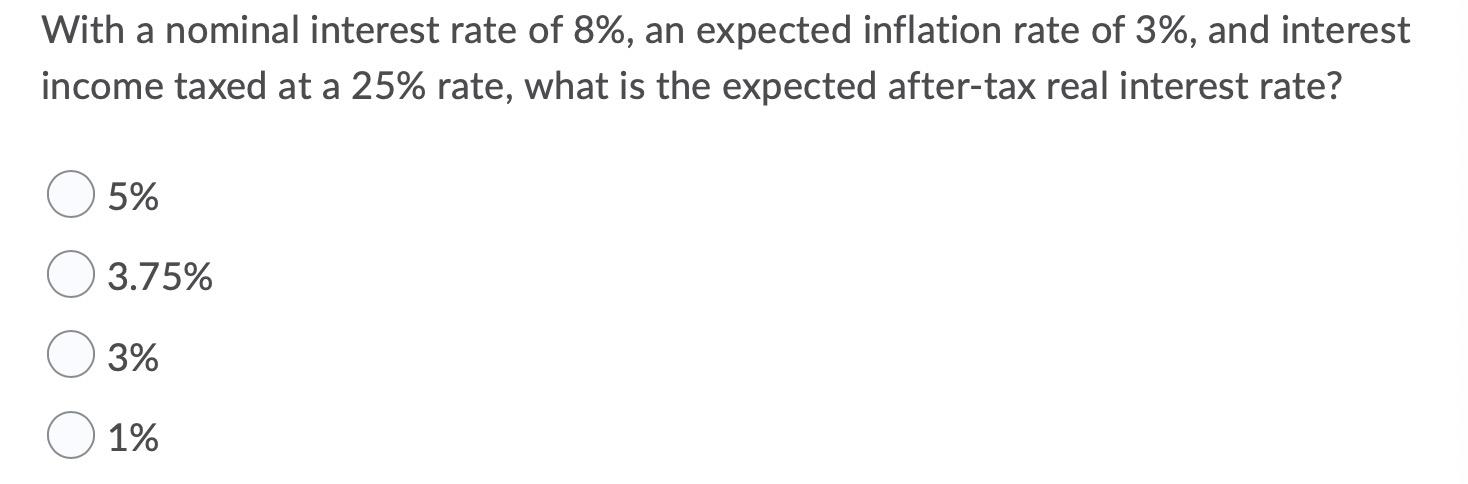 Solved With A Nominal Interest Rate Of 8%, An Expected | Chegg.com