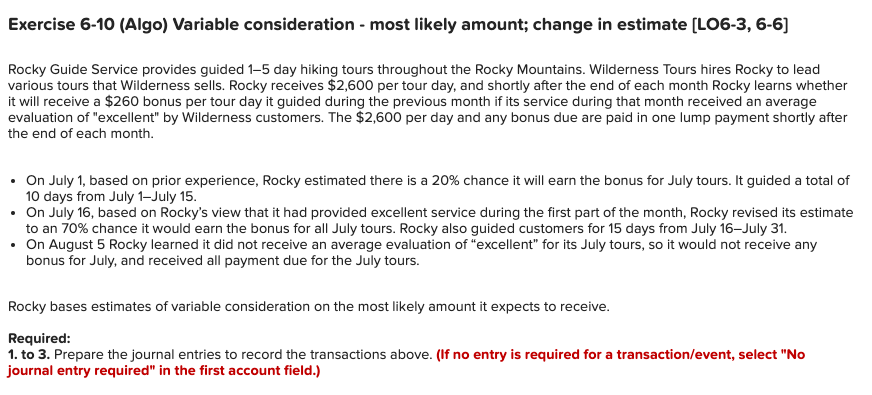 Solved Exercise 6-10 (Algo) Variable consideration - most | Chegg.com
