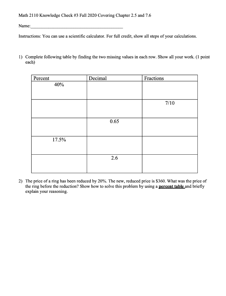 Solved Math 2110 Knowledge Check #3 Fall 2020 Covering | Chegg.com