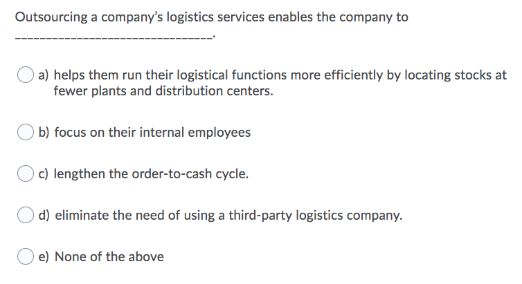 Solved Outsourcing A Company's Logistics Services Enables | Chegg.com