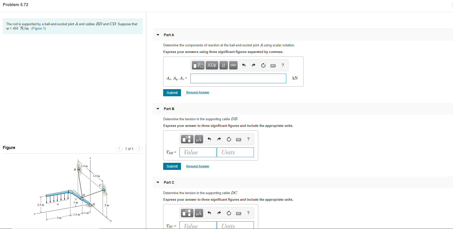Solved Problem 5.72 The rod is supported by a | Chegg.com