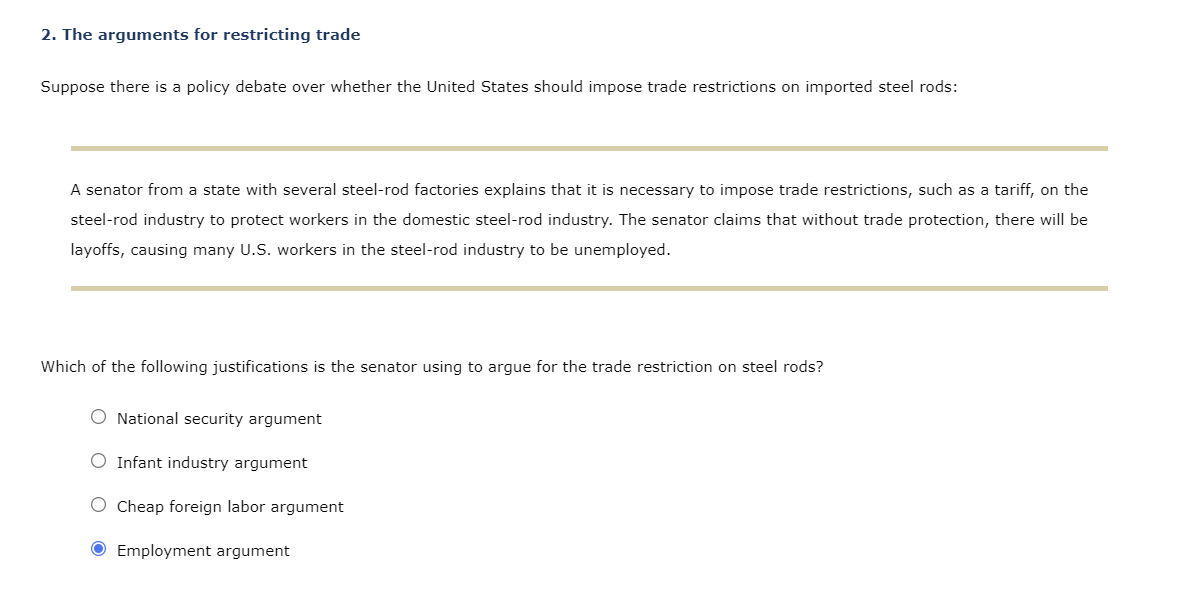 Solved 2. The arguments for restricting trade Suppose there | Chegg.com