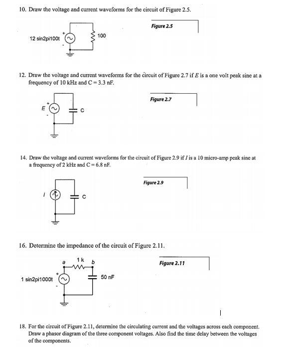 Solved 10. Draw the voltage and current waveforms for the | Chegg.com