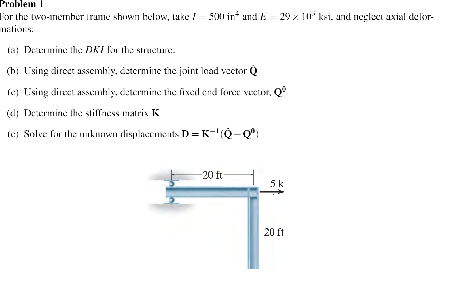 Solved Problem 1 For the two-member frame shown below, take | Chegg.com
