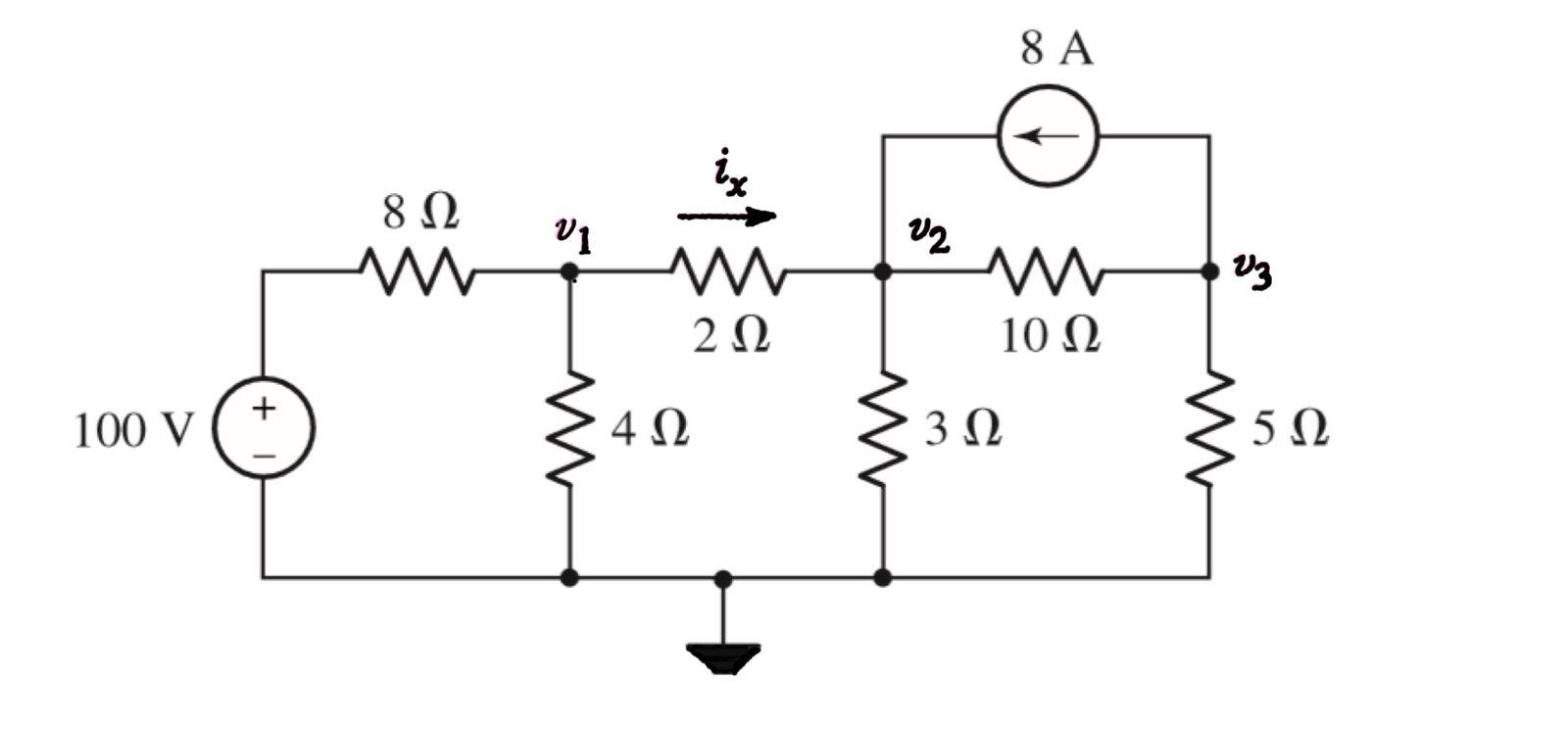 Solved Calculate 𝑣1, 𝑣2, 𝑣3, and 𝑖x in the following | Chegg.com