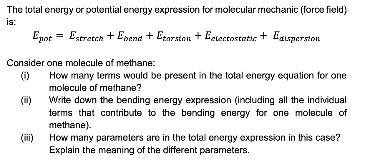 Solved The total energy or potential energy expression for | Chegg.com